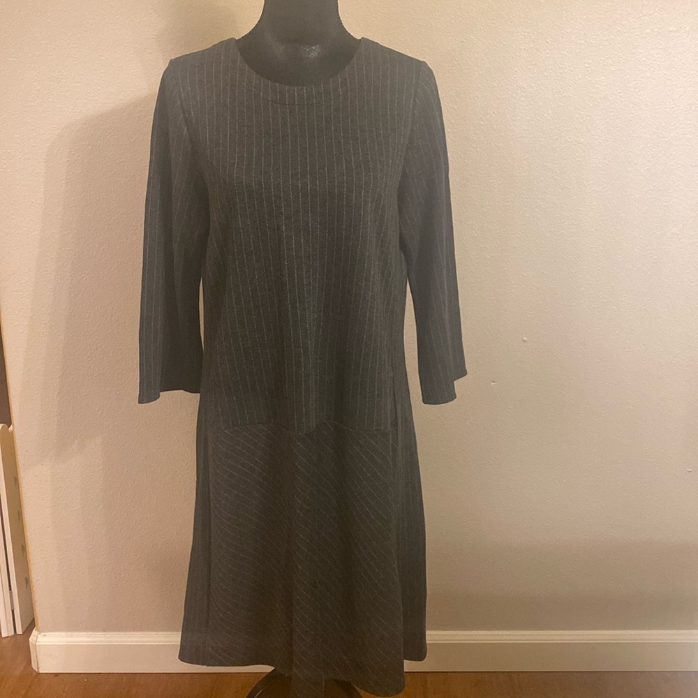 J.jill gray stripe Ponte dress.  Size M